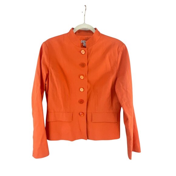 Chadwicks Classics Women Mandarin Collar Button-Up Jacket 10 Orange Linen Blend - Picture 1 of 8